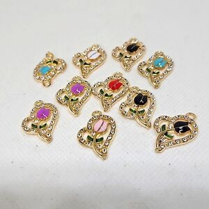 Elegant Heart Pendants with Tulip and Rhinestones.